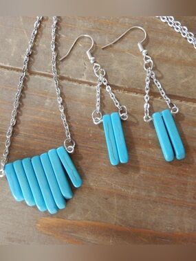 Howlite Turquoise Necklace and Earrings Set Handmade